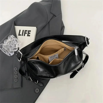 Qfdian Classic Women Crossbody Bag PU Leather Handbag for Women Solid Vintage Designer Tote Shoulder Bag Women